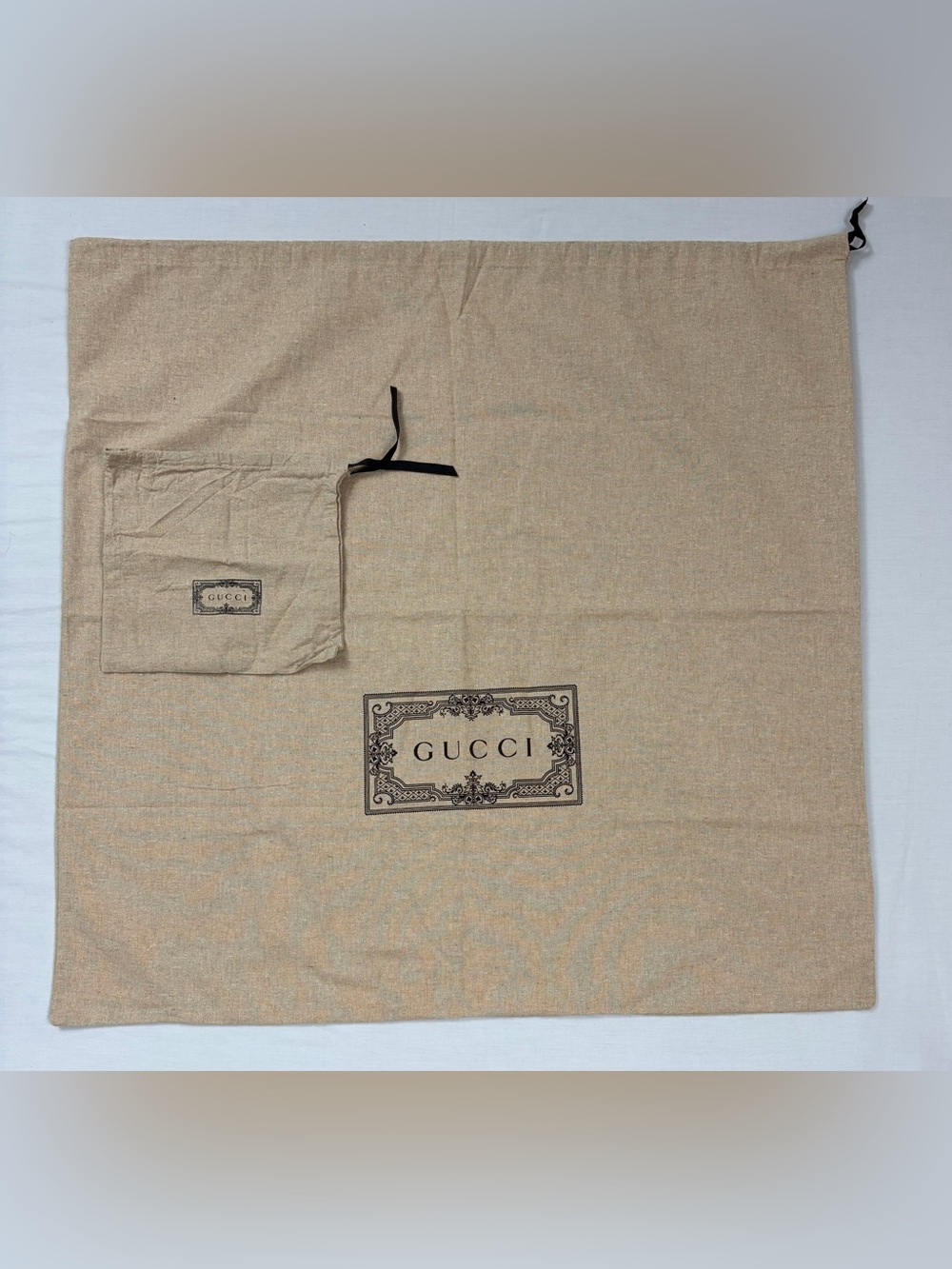 Gucci Dust Bag Set Large 30x30.5 Small 8.5x9 Beige Cotton Drawstring Luxury Gift